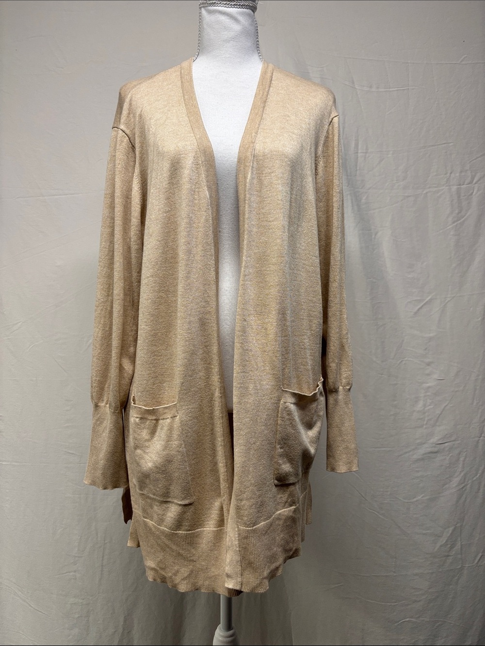 Nine West Light Beige Open Cardigan with Pockets